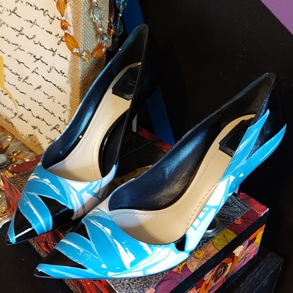 Christian Dior Like New color block heels / pumps blue and black leather - Picture 3 of 12